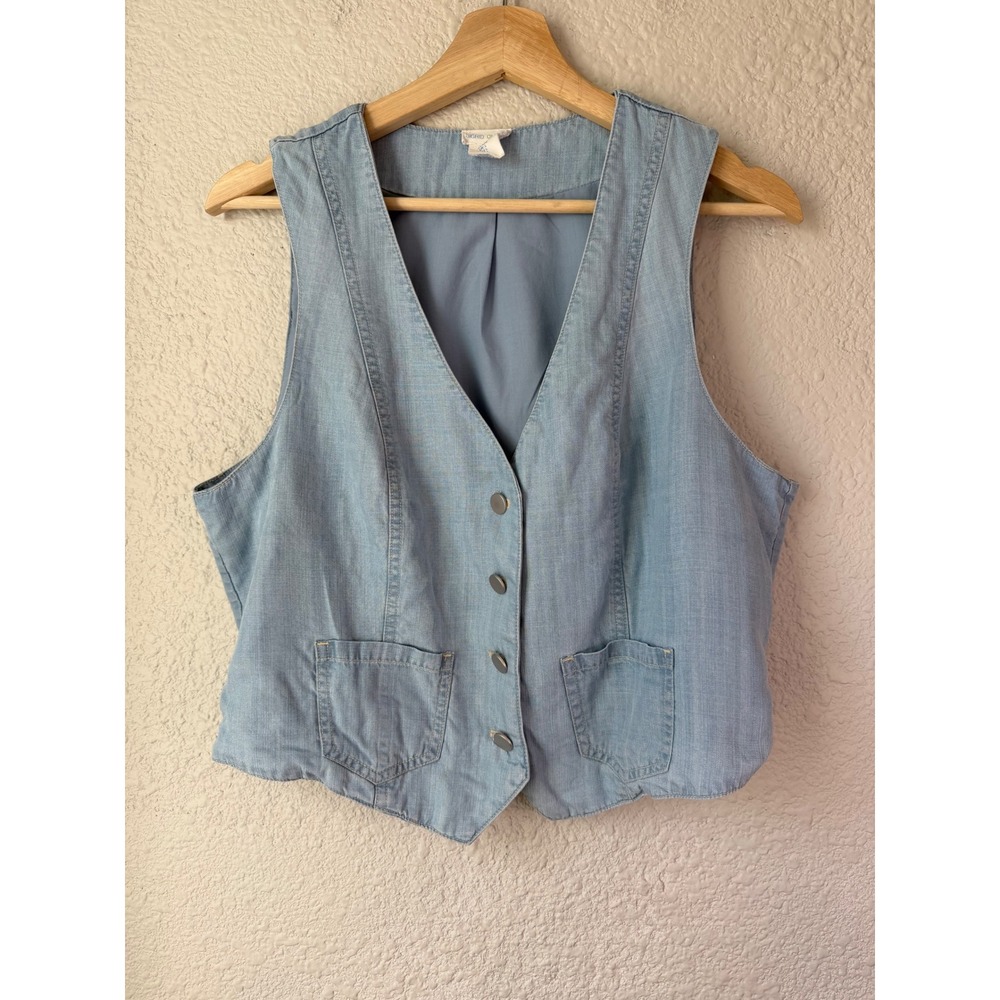 Sigrid Olsen Womens Light Blue Lyocell Chambray Button Front Vest Size Large